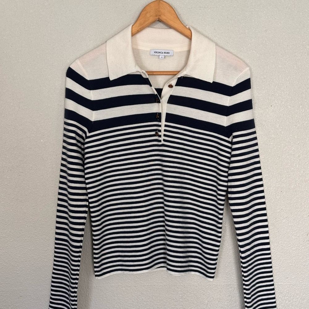 Veronica Beard Women's Black and White Striped Button Down Shirt